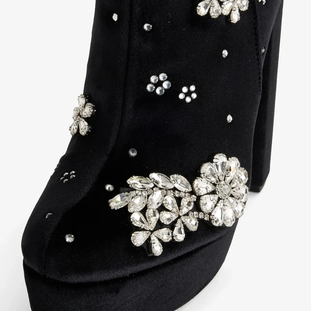 Express Black Heeled Boots with Silver Embellishments - Picture 5 of 14